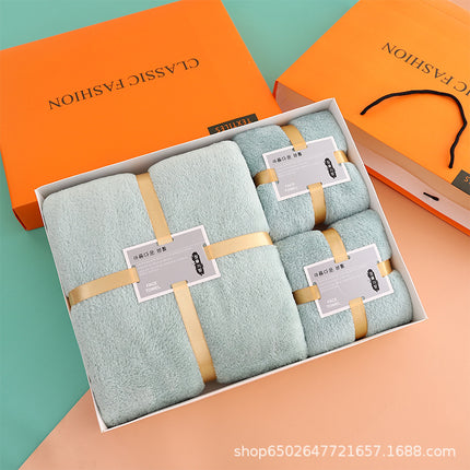 Wholesale coral fleece gift box bath towel three-piece company annual meeting activities hand gift towel gift suit LOGO