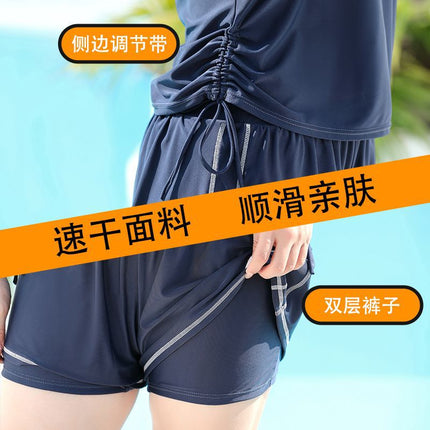 2025 New Sports Swimwear Women's Large Size Plus Size Separates Boxer Briefs Two-Piece Set Conservative Slim Swimwear