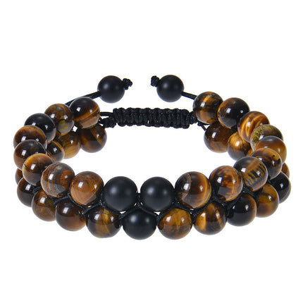 2025 Cross-border New Frosted Stone Tiger Eye Couple Bracelet Natural Stone Double-layer Woven Bracelet Adjustable Jewelry