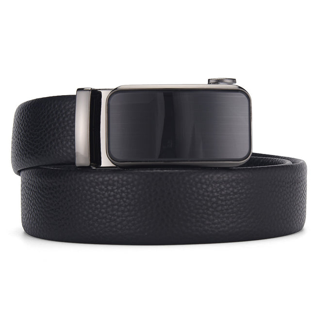 Cross-border Hot Selling Belt Men's Belt Automatic Buckle Litchi Pattern Head Layer Cowhide Men's Trendy Casual Belt