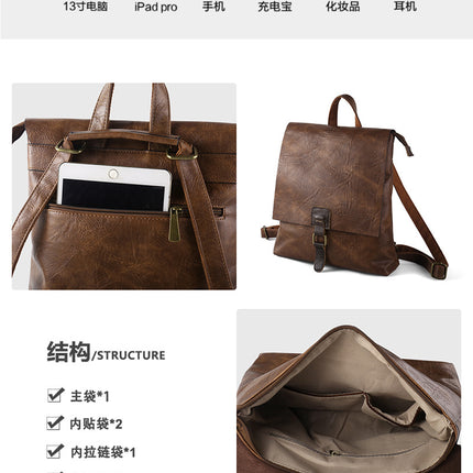 European and American Retro Cowhide Backpack Cross-border Outdoor Large Capacity Backpack Work Commuter Shoulder Bag Multifunctional Women's Bag