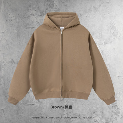 Cai Xiang Island Men's Clothing | European and American Style Heavyweight Boxy Short Wide Fleece Hooded Sweatshirt Set Men's Zip-Up Hoodie Set