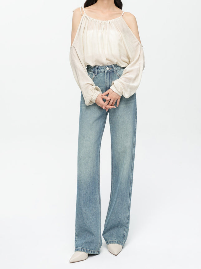 High-End 2026 Women's Jeans Spring Vintage Korean Style Simple Loose Drape High-Waisted Slimming Floor-Length Pants