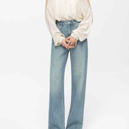 High-End 2026 Women's Jeans Spring Vintage Korean Style Simple Loose Drape High-Waisted Slimming Floor-Length Pants