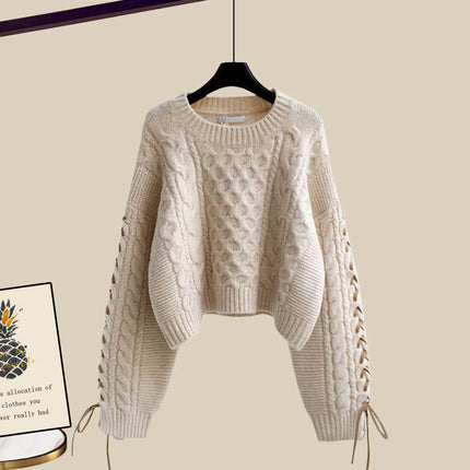 plus size Women's Autumn and Winter suit Women's 2024 New Pullover Knitted Sweater Women's Loose Slimming Wide Leg Pants Two-piece Set