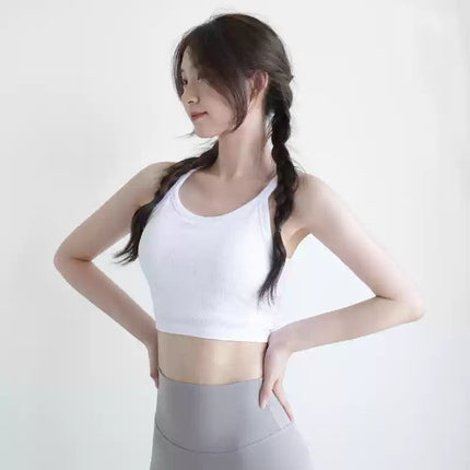 Sports Vest with Chest Pad for Women's Summer Outer Wear Yoga Beautiful Back Sweat-Absorbent Breathable Running Shock-Proof High-Intensity Fitness Bra
