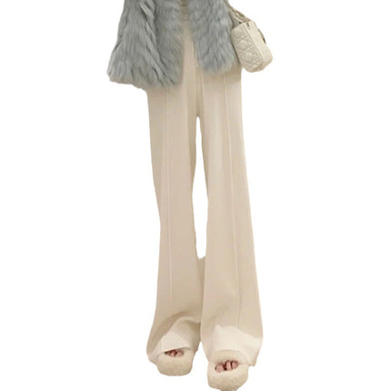 White knitted wide-leg pants women's autumn and winter casual slimming straight draping loose lazy wind mop long pants