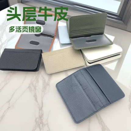 Cross-Border Foreign Trade New Genuine Leather Multi-Ring Binder Mirror Window Small Card Holder First Layer Cowhide Card Bag Document Storage Card Album Card Holder