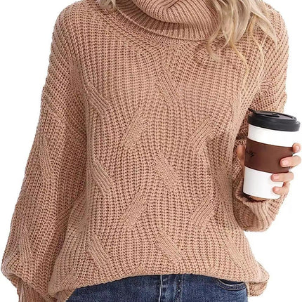 Cross-Border Amazon European and American 2024 Autumn and Winter Turtleneck Cable Knit Sweater Women's Pullover Long-Sleeved Cross-Border Sweater