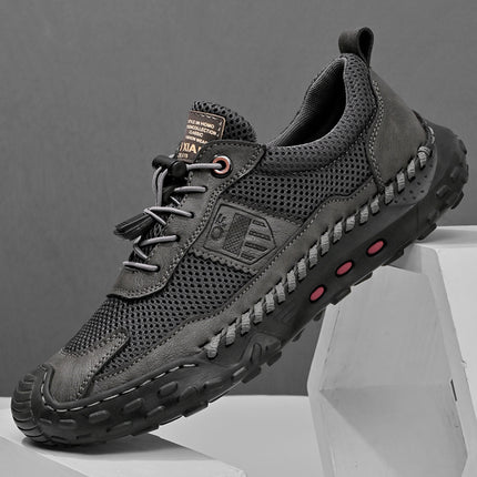 Casual Shoes Men's 2025 New Mesh Breathable sneaker Soft Sole Fashionable Slip-on Hand-stitched Leather Shoes plus size