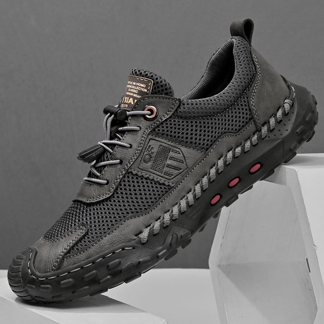 Casual Shoes Men's 2025 New Mesh Breathable sneaker Soft Sole Fashionable Slip-on Hand-stitched Leather Shoes plus size