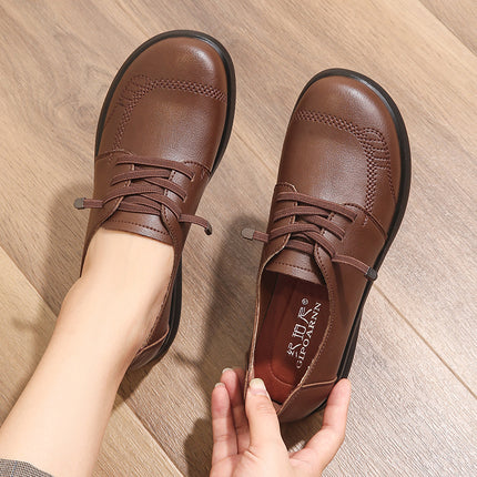 Mom's Shoes, Soft-Soled Single Shoes for Middle-Aged and Elderly People, Comfortable and Not Tiring for the Feet, New Women's Shoes, Middle-Aged Flat-Soled Non-Slip Spring and Autumn Leather Shoes