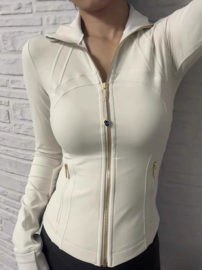 Lu's Spring Yoga Wear Defina Stand Collar Jacket Top Women's Sports Slimming Look Brushed Jacket