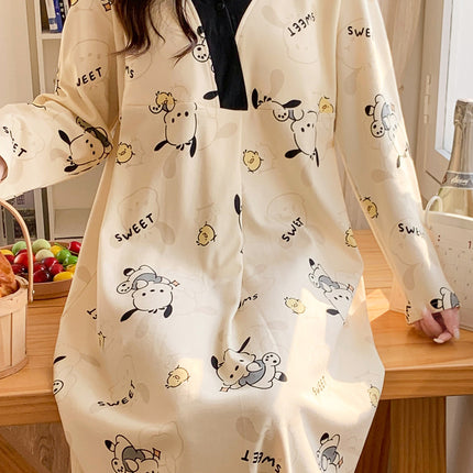 Chest Pad Moon Dress Spring and Autumn Cotton Postpartum Breastfeeding dress Summer Nightgown for Pregnant Women Nightgown During Pregnancy Feeding Nightgown