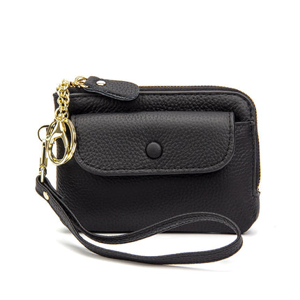 Top Layer Cowhide Coin Purse Mini Bag Women's Short Hand Small Wallet Leather Storage Key Ring Coin Bag