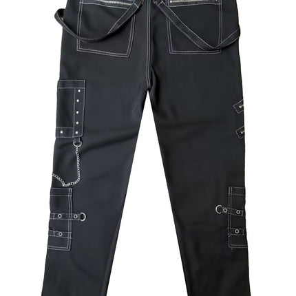 Chain Decoration Personality Casual Pants Men Gothic Pants Punk Rock Eyelet Cargo Pants Bondage Jeans