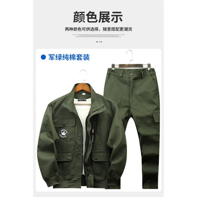 Wear-resistant work clothes suit men's labor protective clothing fashion thickened welding anti-scald building workshop work uniform order DR