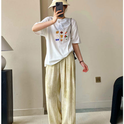 South Fish in stock! The breeze is blowing! Korean Style Fruit and Vegetable Printed Loose Cotton Short-sleeved T-shirt for Women