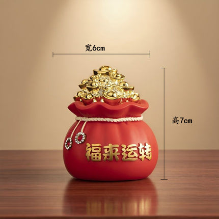 New Chinese-Style Festive Fortune Tree Resin Ornament for Office Desk, with Ingot and Lucky Bag, New Year Gift, Treasure Bowl