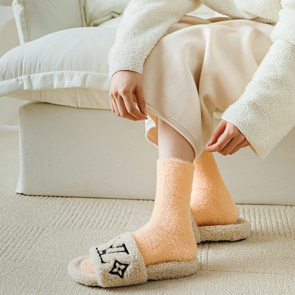 Autumn and Winter new mink velvet socks fleece-lined thick solid color cute floor sleep socks warm mid-calf Zhuji wholesale