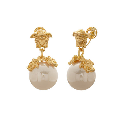 Ear-less Earrings French Vintage Court Style Metal Pearl Pendant Earrings Fashionable Personalized Mosquito Incense Plate Earrings for Women