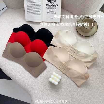 Summer sexy half cup seamless detachable strapless underwear women's push up small chest large wireless bra bra