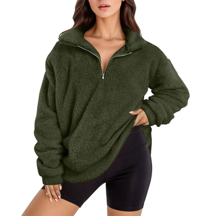 Cross-border AliExpress autumn and winter wish2023 European and American new plush fleece-lined women's stand collar sweater casual