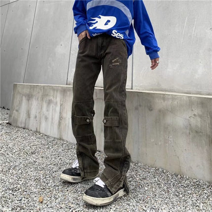American Retro Military Camouflage Covers Trendy Brand Large Size Slim-fit Three-dimensional Cut All-match Men's Denim Casual Pants