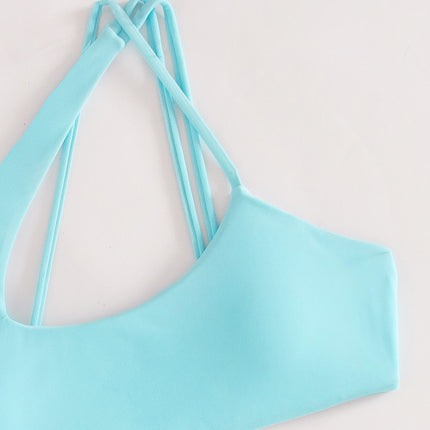 2025 New Solid Color Split Swimsuit European and American Cross-border Amazon Women's Swimsuit Cross Strap Beautiful Back Bikini