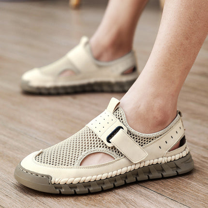 Spring and Summer New Products Cross-Border Hot-Selling Large Size Men's Mesh Shoes Outdoor Handmade Genuine Leather Casual Mesh Men's Sandals