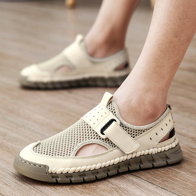 Spring and Summer New Products Cross-Border Hot-Selling Large Size Men's Mesh Shoes Outdoor Handmade Genuine Leather Casual Mesh Men's Sandals