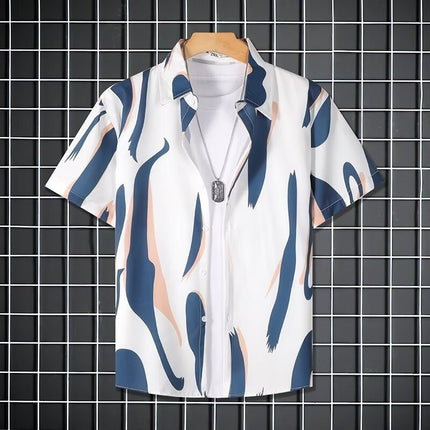 Short-Sleeved Shirt Men's Summer Striped Short-Sleeved Shirt Men's Casual Loose Large Size Half-Sleeved Trendy Shirt - Drop Shipping
