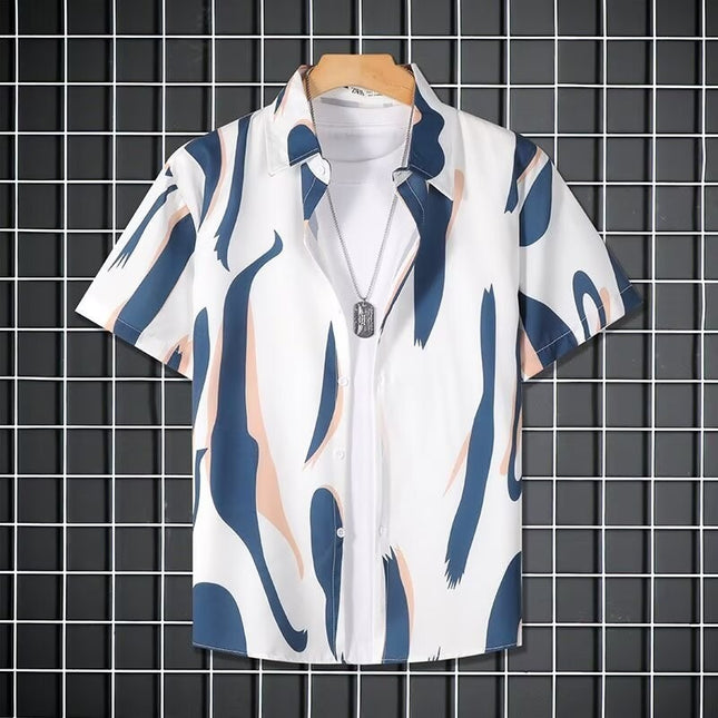 Short-Sleeved Shirt Men's Summer Striped Short-Sleeved Shirt Men's Casual Loose Large Size Half-Sleeved Trendy Shirt - Drop Shipping