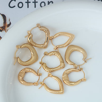 Stainless Steel Gold Earrings Fashion Elegant All-match Simple Geometric Heart-shaped Titanium Steel Women's Earrings Light Luxury High-end Sense