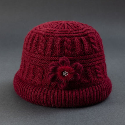 Middle-aged and elderly autumn and winter mother's hat scarf set fleece-lined thickened warm wool knitted hat women's basin hat winter