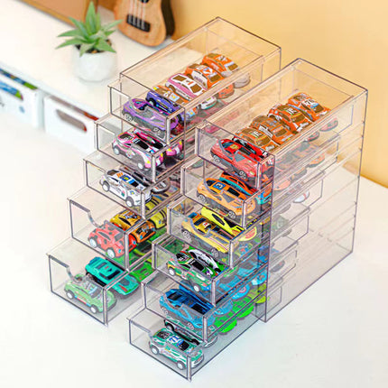 Domeka Transparent Display Stand Drawer Alloy Car Model 1:64 Children's Toy Hot Wheels Storage Box