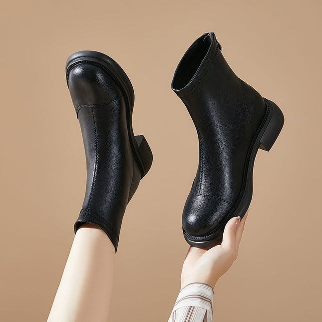 Versatile Ultra-Movable Leather Short Boots for Women 2025 New Retro Boots New Thick-Soled Flat-Soled Fashionable Versatile Leather Boots