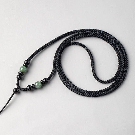 Artisan Obsidian Agate Emerald Pendant Rope Hand-woven Necklace Rope Men's and Women's Pendant Neck Pendant with Rope