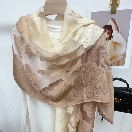 Three-dimensional Flower Cutting Scarf Women's Spring and Autumn Korean-style Organza Rose Long Scarf Gauze Dual-use Shawl