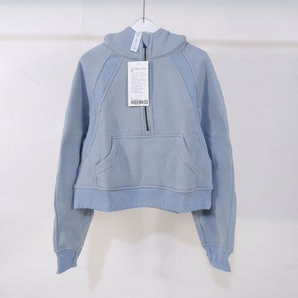 Winter Loose Women's Sports Sweater Camping Half Zip Hoodie fleece-lined Outdoor Running Warm Jacket Thickened