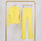 Bright yellow hooded jacket flared pants suit / 10/XXL