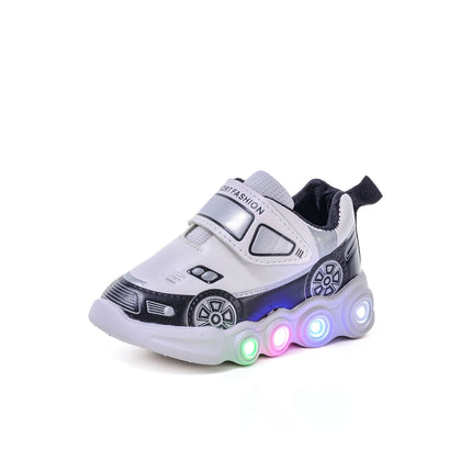 Foreign trade induction lamp shoes boys spring and summer new cartoon car boys and girls sneaker velcro bright light shoes tide