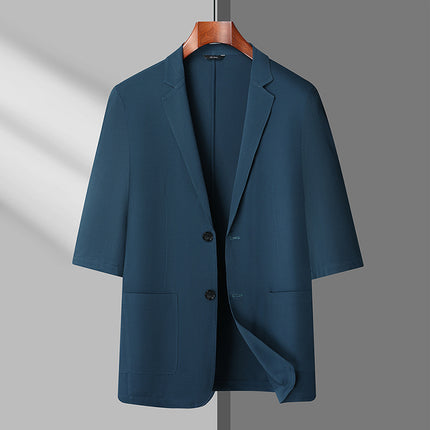 Fat Guy 2025 Summer Ice Silk Thin Three-Quarter Sleeve Suit Men's Plus Size Casual Single Suit Jacket