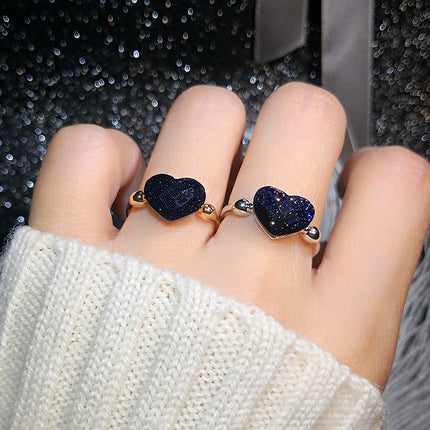 Japanese and Korean Style Cute Blue Sand Stone Purple Starry Heart Love Heart Ring Fashionista Student Rose Gold Fashion Ring