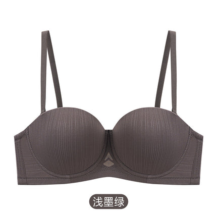in stock sexy underwear women's half cup smooth seamless bra with steel ring small chest gathered strapless underwear bra