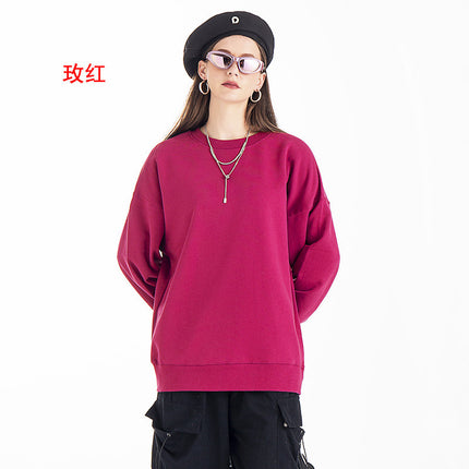 Trendy Heavyweight Pure Cotton Terry 430g Solid Color Crew Neck Hooded Sweatshirt Men's Trendy American Style Hoodie with Print