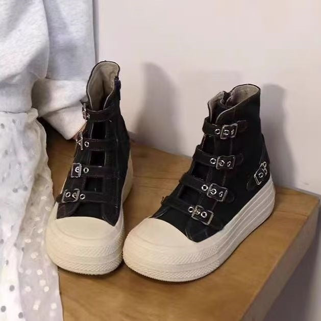2025 Fall Hot-Selling Thick-Soled Canvas Shoes Student Flat Shoes Platform Casual Versatile Korean Style Women's Shoes