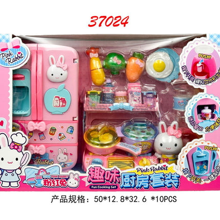 Yiyan pink rabbit kitchen refrigerator mini dressing table cake party simulation medical tools girl play house toy batch
