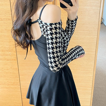 Swimsuit Women's Skirt-style One-piece Two-piece Set Conservative Belly-covering Slimming Sexy Beautiful Back Long-sleeved Super Fairy ins Small Chest Hot Spring