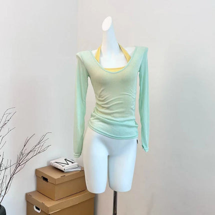 Sun Protection Blouse for Women 2025 New Suit Summer Long-Sleeved T-Shirt Right Shoulder Loose Slimming Look Flesh-Covering Top